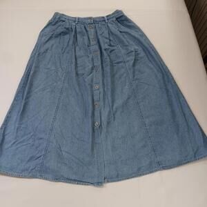 Capacity RN#82127 Blue Front Button Cotton Pleated Skirt Pockets Size Medium